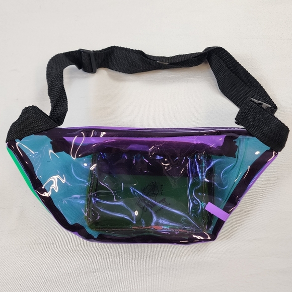 New Orleans Mardi Gras Holographic Fanny Pack 2 Zipper Front Translucent Color - Picture 2 of 12